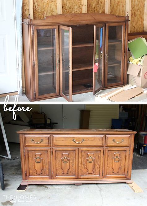 Old China Cabinet Repurposed, Repurposed Buffet Cabinet Tv Stands, Sideboard Buffet Cabinet, Upcycle Buffet Cabinet, Refinished Buffet Cabinet, Repurposed Buffet Cabinet, Refurbished Buffet Cabinet, Dining Room Cabinet Ideas, Hutch Top Repurposed