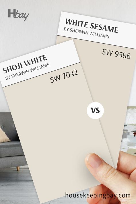 White Sesame 2130-70 vs Shoji White SW 7042 Shoji White Sherwin Williams, White Sherwin Williams, Shoji White, Accessible Beige, The Undertones, Touch Of Gray, Cool Undertones, Pink Bedroom, Cream And Sugar