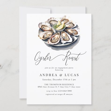 Oyster Roast Engagement Party Ideas, Oyster Engagement Party, Oyster Themed Party, Oyster Roast Engagement Party, Oyster Roast, Makeup Images, Engagement Party Invitations, Rehearsal Dinner, Dinner Parties