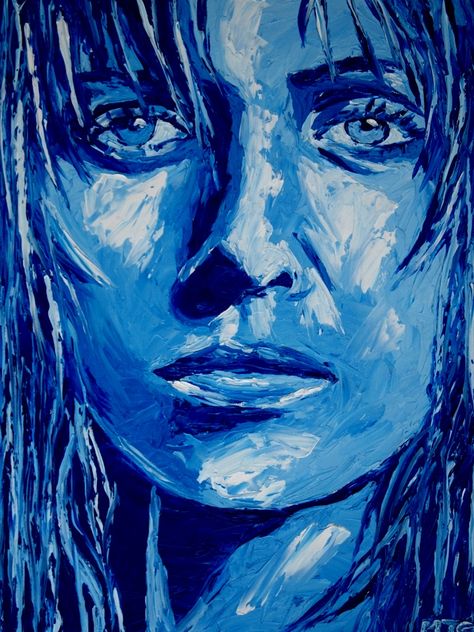 Blue Self Portrait, Blue Skin Painting, Emotion Portrait Art, Blue Oil Pastel Art, Blue Portrait Painting, Colour Emotions, Famous Portrait Artists, Drawing Motivation, Ref Photo