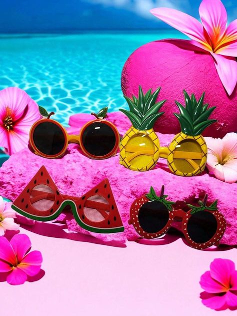 4 Pairs Women's Summer Tropical Fruit Themed Party Sunglasses(set Includes Watermelon, Orange, Strawberry, Pineapple); Ideal For Beach, Pool, Bar, Luau, And Hawaii Vacation Party | SHEIN USA Hawaiian Theme, Party Sunglasses, Summer Tropical, Pool Bar, Hawaii Vacation, Tropical Fruit, Beach Pool, Themed Party, Summer Women