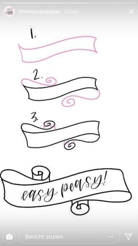 Hand Lettering Banner, How To Draw Ribbon Banner Step By Step, Banner Drawing Ideas, Lettering Embellishments, How To Draw Banners, Draw A Banner, Banner Design Drawing, Banners Drawing, Banner Sketch