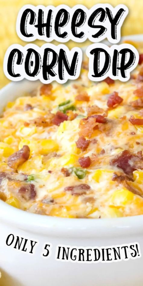 Corn Dip - This hot corn dip is so good, it'll be one of the first things to go at your next get together! Filled with corn, cheese and bacon and baked to cheesy goodness, it's the perfect hot cheese dip for any occasion. Plus, it's an easy appetizer that you can whip up in minutes! #corndip #cheesedip #hotcorndip #appetizer #hotdip #easyappetizer #easydiprecipe #cornrecipe Easy Corn Dip, Corn Dip With Cream Cheese, Hot Cheese Dip, Watermelon Snack, Cheesy Corn Dip, Bacon Cheese Dips, Dip With Cream Cheese, Hot Corn Dip, Corn Dip Recipes