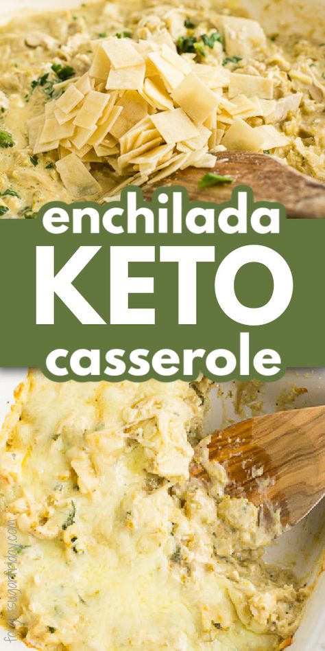 You're going to love this Keto Chicken Enchiladas Casserole with white sauce! This keto casserole is made with real keto tortillas and contains only 6g net carbs per generous serving. Everyone in your household will enjoy this easy keto dinner! Chicken Enchiladas Casserole, Keto Chicken Enchiladas, Green Chicken Enchilada Casserole, Quick Keto Dinner, Enchiladas Casserole, Low Carb Enchiladas, Keto Chicken Thigh Recipes, Chicken Enchilada Casserole Recipe, Keto Chicken Casserole