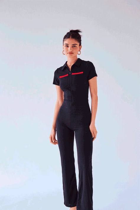 The Kernel Jersey, Black – Peachy Den 70s Jumpsuit, Peachy Den, Jersey Jumpsuit, Zip Collar, Jumpsuit Outfit, Black Jersey, Summer Staples, Festival Season, Fashion Pants