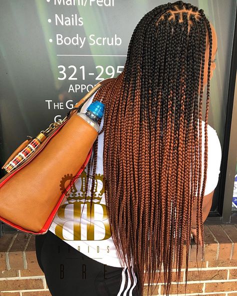 B R A I D S B Y B R E LLC🌺🇧🇸🇺🇸 on Instagram: “Ombré box-braids ✨ - - #orlandobraider #bahamianbraider #braidsinbahamas #labraider #losangelesbraider 💕” Large Ombre Box Braids, Ombré Ginger Braids, Ombre Brown Box Braids, Ombre Box Braids Black Women, 4c Braids, Ombre Knotless Box Braids, Box Braid Styles, Braid Styles For Girls, Box Braids Pictures