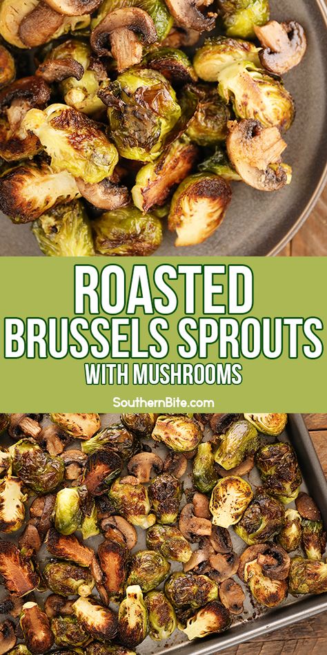 This recipe for Roasted Brussels Sprouts with Mushrooms is quick, easy and will make some of the best Brussels sprouts you've ever had! The high temp roasting gives the sprouts and mushrooms tons of delicious caramelized flavor! Roasted Mushrooms And Brussel Sprouts, Brussel Sprouts Mushrooms Recipes, Mushrooms Brussel Sprouts, Brussel Sprout Recipes With Mushrooms, Mushroom And Brussel Sprouts Recipe, Mushrooms And Brussel Sprouts, Brussel Sprouts And Mushrooms, Holland Grill, Small Recipes