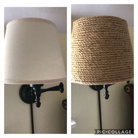 Twine Crafts Diy, Lampshade Bedroom, Jute Lights, Twine Crafts, Green Lounge, Bohemian Modern Style, Wall Lamp Shades, Rope Lamp, Before And After Pics