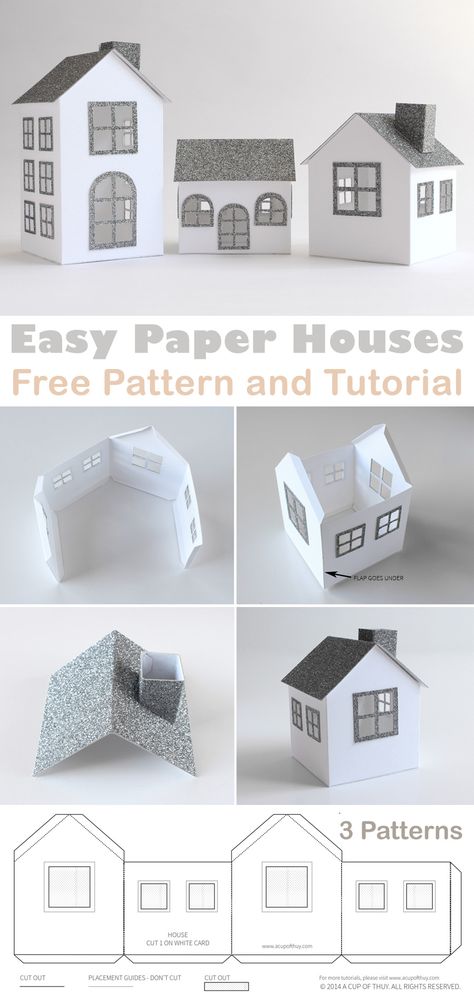 House With Paper Craft, Free Paper House Template Printables Free, House Models Diy, Paper House Tutorial, How To Make A House Out Of Paper, Free Paper House Templates, Miniature House Template, Mini House Template Free Printable, Construction Paper House