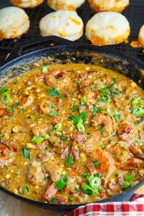 Cajun Biscuits and Shrimp and Andouille Gravy : closetcooking Cajun Biscuits, Andouille Gravy, Cajun Thanksgiving, Cajun Meals, Seafood Extravaganza, Baked Brisket, Seafood Pot, Ragin Cajun, Cajun Christmas