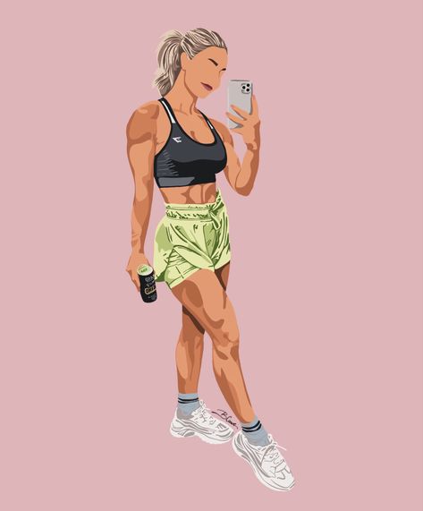 Workout Background Aesthetic, Fitness Digital Art, Work Out Images, Fitness Art Illustration, Fitness Illustration Woman, Workout Illustration Art Fitness, Gym Girl Illustration, Girl Fitness Illustration, Fitness Art Drawing