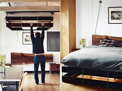 Vincent Kartheiser home Movable Bed, King Size Bunk Bed, Industrial Style House, Retractable Bed, Elevator Bed, Hidden Beds, Ceiling Bed, Vincent Kartheiser, Small Interiors