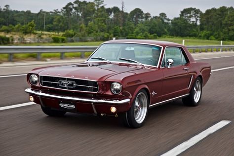 This is production car #26, the first ever Revology 1965 Mustang Coupe, in Vintage Burgundy Metallic with Black Nappa leather interior. Don’t let the subtle appearance fool you.  Powered by a 460hp 5.0L Ford Coyote engine and featuring a 6-speed manual transmission, optional Shelby brakes, and heavy-duty driveline with twin disc clutch and 4.10 rear, this car is the ultimate sleeper! 1964 Mustang, Mustang 66, Coyote Engine, 1966 Mustang Gt, Red Thoughts, Ford Mustang 1969, Auto Ford, Ford Mustang 1967, 67 Mustang