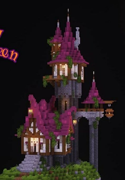 Minecraft Underground City Ideas, Witch Hut Minecraft Build, Adventure Time Minecraft Builds, Minecraft Calcite House, Cherry Blossom Tower Minecraft, Witches Hut Minecraft, Magic Minecraft Build Ideas, Minecraft Witchy Builds, Minecraft Witch Tower