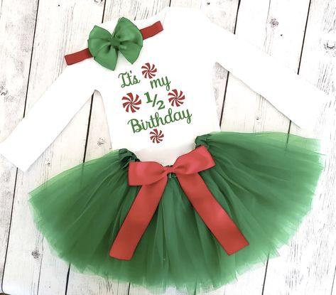 Girls half birthday outfit Christmas December themed. Half Birthday Outfit, Half Way To One, Monarch Butterfly Costume, Butterfly Halloween Costume, Minnie Costume, Newborn Christmas Outfit, Tutu Top, Bow Outfit, 2nd Birthday Outfit