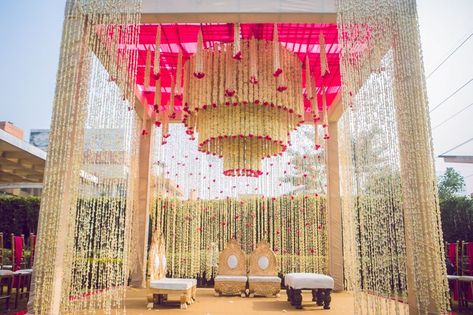 Photo of Gorgeous mandap with mogra flowers. Mandap Design, Romantic Outdoor Wedding, Delhi Wedding, Desi Wedding Decor, Mandap Decor, Wedding Backdrop Decorations, Wedding Mandap, Wedding Design Decoration, Indian Wedding Planning