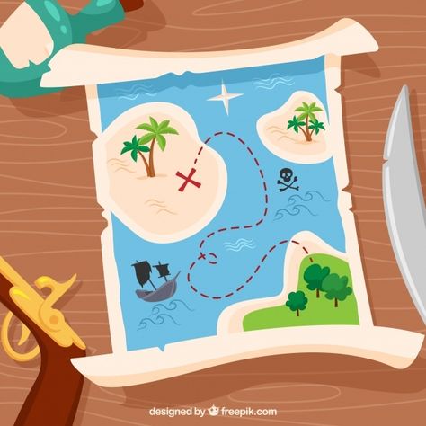 Pirate Illustration, Pirates Illustration, Pirate Treasure Maps, Map Games, Ballerina Painting, Illustration Art Kids, Maps For Kids, Class Pictures, Adventure Map