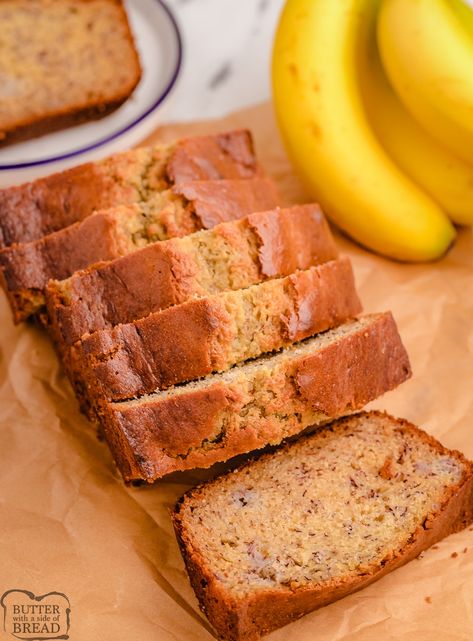 SOUR CREAM BANANA BREAD - Butter with a Side of Bread Banana Bread With Sour Cream, Banana Bread Without Butter, Bread With Sour Cream, Homemade Banana Bread Easy, Cheesy Garlic Biscuits, Sour Cream Banana Bread, Superfood Breakfast, Banana Bread Loaf, Blueberry Banana Bread