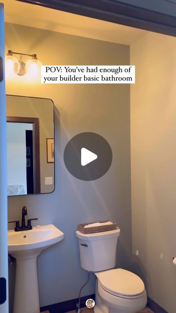 Cheap Bathroom Upgrades, New Construction Bathroom Ideas, Bathroom Upgrade Ideas, Decorating Half Bathroom Ideas, Builder Bathroom Makeover, How To Remodel A Bathroom, Upgrade Builder Grade Bathroom, Small Restroom Decor Ideas, Small Restroom Design