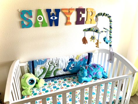 Monsters Inc Nursery Ideas, Monsters Inc Room Decor, Disney Pixar Nursery, Boo Room Monsters Inc, Rugrats Nursery Theme, Pixar Nursery, Monster Themed Nursery, Monsters Inc Nursery, Boy Nursery Themes Disney Monsters Inc