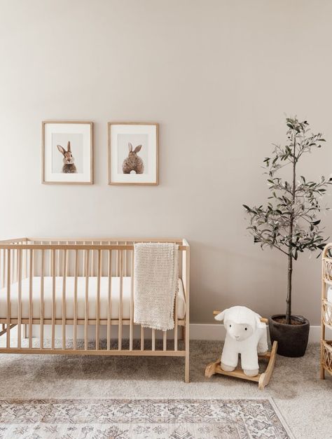 50 Most Beautiful Nursery Inspirations That Can Spark Your Creativity Gender Neutral Bedroom Kids, Gender Neutral Nursery Colors, Wooden Crib, Bunny Artwork, Gender Neutral Baby Nursery, Nursery Reveal, Modern Crib, Daybed Covers, Nursery Room Design