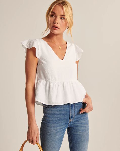 Trapeze Top, White Peplum, Engagement Style, Abercrombie Kids, New Trends, Women's Tops, Flutter Sleeve, American Apparel, Abercrombie Fitch