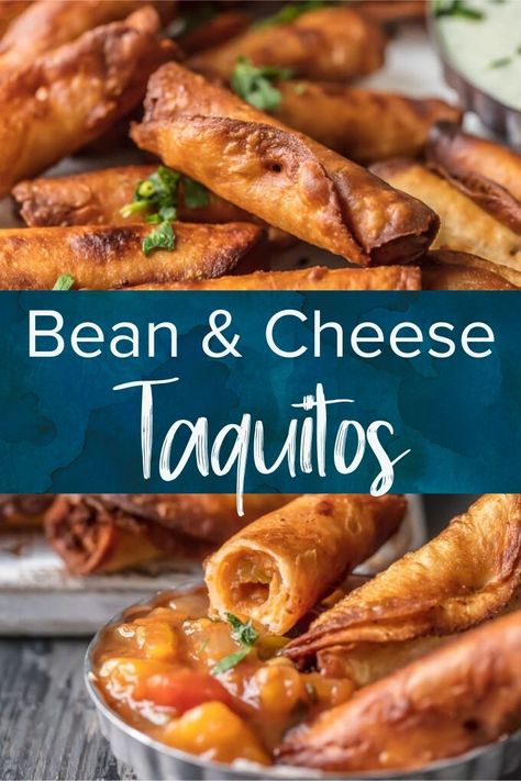 Bean Cheese Taquitos, Bean Taquitos Baked, Taquitos Recipe Vegetarian, Mini Taquitos Appetizers, Grilled Taquitos, Tofu Taquitos, Taquito Filling, Refried Bean Taquitos, Taquitos Cheese