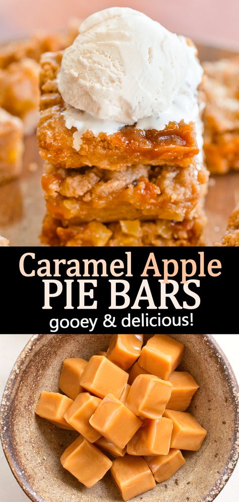 Easy Caramel Apple Bars (Fall Dessert Idea) Apple Pumpkin Desserts, Carmel Apple Bars Easy, Easy Apple Bars, Apple Bars Recipes Easy, Caramel Apple Dessert Recipes, Chocolate Fall Desserts, 9x13 Desserts, Caramel Apple Pie Bars, Caramel Apple Dessert