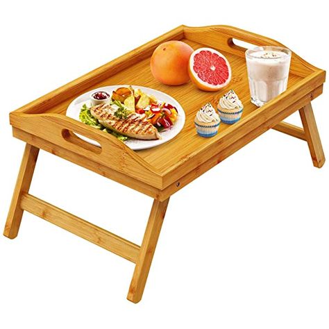 Bamboo Wooden Breakfast in Bed Tray, 50 x 30 x 23 cm Serving Lap Tray With Folding Legs And Handles, Natural: Amazon.co.uk: Kitchen & Home Themed Picnic, Bed Tray Table, Bamboo Bed, Condo Furniture, Lap Tray, Bed Tray, Breakfast Tray, Dark Home Decor, Snack Tray