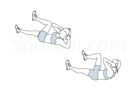 Bicycle crunches exercise guide with instructions, demonstration, calories burned and muscles worked. Learn proper form, discover all health benefits and choose a workout. https://www.spotebi.com/exercise-guide/bicycle-crunches/ Arm Flab, Workout Man, Oblique Workout, Crunches Workout, Tricep Extension, Calories Burned, Bicycle Crunches, Fat Workout, Triceps Workout