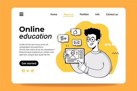 Online education landing page design tem... | Free Vector #Freepik #freevector #menu #education #layout #website Education Landing Page, Learning Web, Language Apps, Computer Education, Happy Students, Ui Design Website, Homepage Design, Vector Online, Free Education