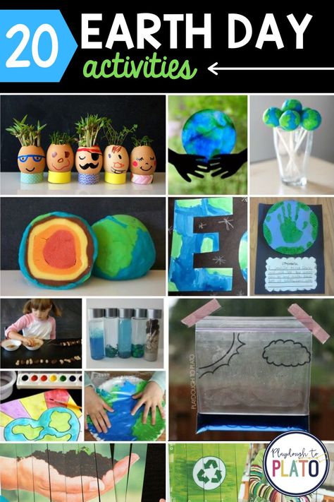 Earth Day is the perfect time to learn how we can make our planet a healthier, cleaner place to live. These 20 Earth Day activities include our favorite earth-friendly crafts, science experiments and projects from across the web. Get ready for some serious fun!! Earth Friendly Crafts, Pollution Activities, Earth Day Activities For Kids, Playdough To Plato, Earth Week, Earth Day Projects, Earth Day Crafts, Earth Day Activities, Kids Science