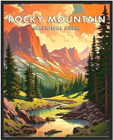 Vintage National Park Posters, Retro Mountain, Canada National Parks, National Park Posters, Park Art, Lake Wall Art, Vintage Landscape, Poster Art Print, Vintage Poster Art