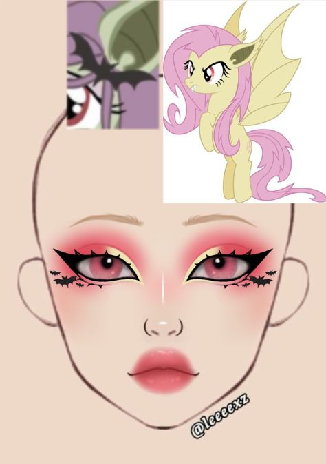 Fluttershy Makeup Look, Fluttershy Cosplay Makeup, Flutterbat Cosplay, Twilight Sparkle Makeup, Fluttershy Makeup, Mlp Makeup, My Little Pony Makeup, Cosplay Makeup Ideas, Makeup Ideas Drawing