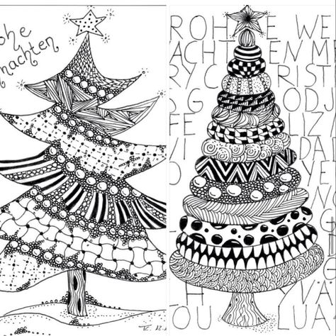 Zentangle Christmas Tree Ideas, Zentangle Christmas Cards Ideas, Zentangle Christmas Tree, Zentangle Christmas Cards, Holiday Zentangle, Christmas Zentangle Patterns, Whimsical Christmas Art, Christmas Zentangle, Zentangle Christmas