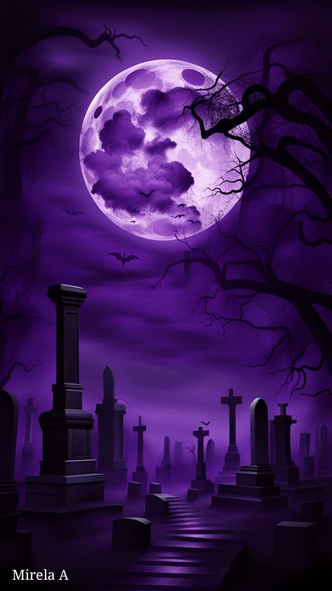 Purple Spooky Background, Purple Graveyard Aesthetic, Purple Halloween Background, Halloween Screensavers, Halloween Live Wallpaper, Spooky Background, Purple Goth, October Wallpaper, Dark Forest Aesthetic