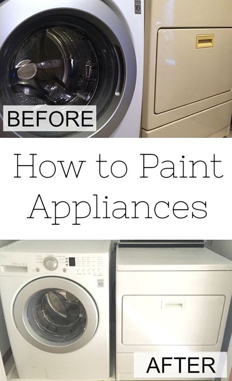 This is a full tutorial (including lessons learned) on how to paint appliances. We had to get a new washing machine, but didn't want to pay for a new dryer when ours worked perfectly fine. The problem was, they didn't match. No worries. For less than $10, we were able to paint our dryer to match the washer... and the process was pretty easy. Decorate Washer And Dryer Ideas, How To Paint A Washing Machine, Washing Machine Makeover, Spray Paint Washer And Dryer, Paint Washing Machine, How To Paint Washer And Dryer, Painting Washer And Dryer Ideas, Paint Washer And Dryer Diy, Old Washer And Dryer Makeover