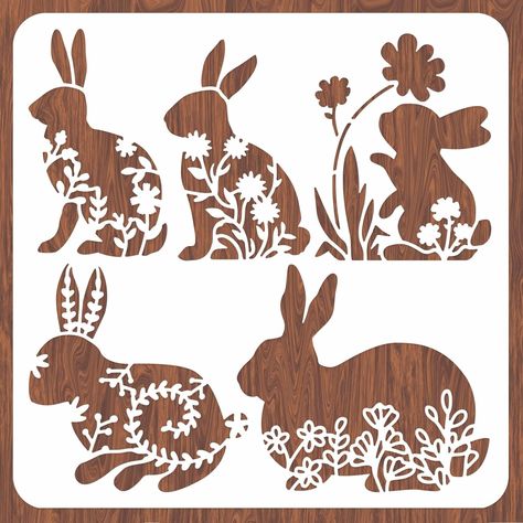 Amazon.com: INFUNLY Easter Rabbit Stencil for Painting 11.8x11.8" Happy Spring Flower Wall Stencils Washable Plastic Bunny Rabbit Drawing Stencils Painting Templates on Wood for Wall Art DIY Home Decor : Tools & Home Improvement Bunny Rabbit Drawing, Rabbit Stencil, Flower Wall Stencil, Stencils Painting, Stencil Wall Art, Rabbit Drawing, Stencils For Wood Signs, Wall Art Diy, Drawing Stencils