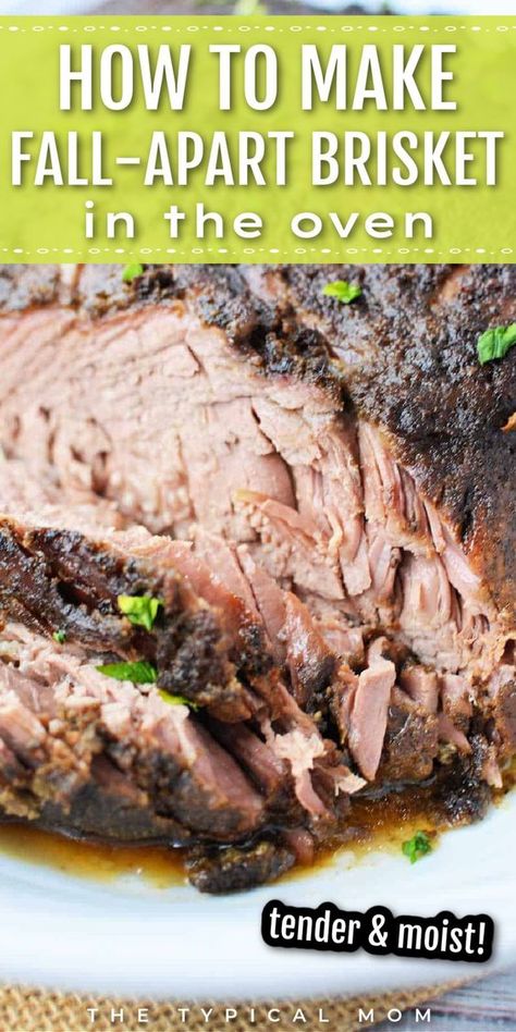 Looking for an easy and incredible beef brisket recipe? Our classic brisket recipe is seasoned with a homemade dry rub and cooked low and slow in the oven to create tender, fall-apart beef. You don't need a smoker to make this tender and juicy dish! This Beef Brisket is incredible and perfect for a Father’s Day dinner or any special occasion! Enjoy it in hearty and moist slices or shredded on a sandwich, smothered in barbecue sauce, or on mac and cheese! Best Way To Cook Beef Brisket, Whole Beef Brisket Recipes, Best Bbq Brisket Recipe, Ree Drummond Brisket Recipe, How To Make Beef Brisket, Cooking Brisket In The Oven, Beef Brisket Roast Recipes, Rolled Brisket Recipes, Brisket In Oven How To Cook