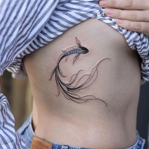 Dragons Tattoos, Side Hip Tattoos, Pisces Tattoo Designs, Pisces Tattoos, Fish Tattoo, Two Fish, Discreet Tattoos, Subtle Tattoos, Aesthetic Tattoo