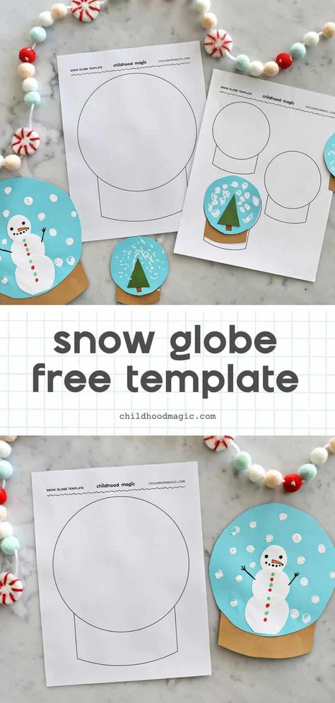 Snow Globe Template - Free Printable - Childhood Magic Snow Globe Decorations Classroom, Pre K Snow Globe Craft, Contact Paper Snow Globe, Stuck In A Snow Globe Craft, Snowglobe Preschool Craft, Snow Globe Activity, Snow Globe Handprint Craft, Clear Plate Snow Globe Craft, Snowglobe Art For Kids