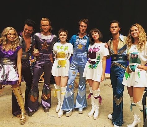 Squad goals #squadgoals #mamamia Mamma Mia Musical Costumes, Mamma Mia Outfits, Mia Outfits, Donna And The Dynamos, Donna Sheridan, The Dynamos, Abba Outfits, Momma Mia, Outfit Essentials