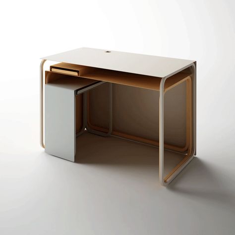 JOIN DESK - The Only Desk You’ll Ever Need. Seriously on Behance Modern Desks Ideas, Low Desk, Minimalist Desk Design, Storage Desk, Steel Desk, Minimal Furniture, Multifunctional Space, Minimalist Desk, Metal Desk