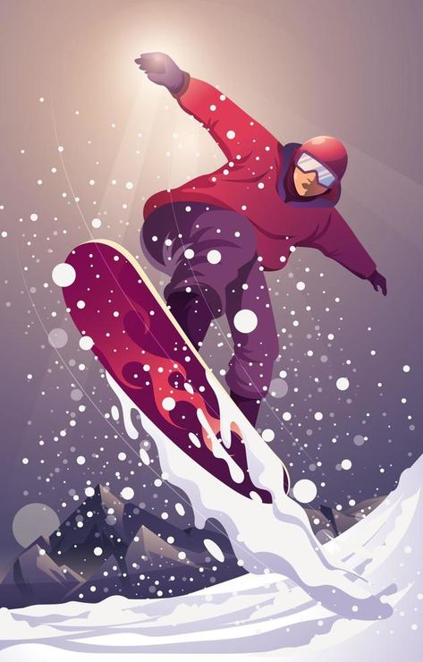 Winter Extreme Sport Snowboarding Snowboarder Illustration, Snowboarding Drawings, Snowboarding Illustration, Snowboard Drawing, Snowboard Illustration, Snowboarding Art, Volcano Drawing, Festival Paint, Snowboard Art