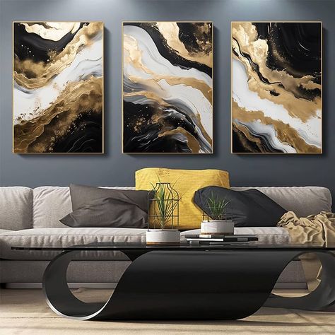 Amazon.com: Black and Gold Abstract Canvas Wall Art Black Marble Pictures Gold Foil Artwork Black White Gold Marble Wall Art Modern Abstract Painting Black Gold White Grey Pictures Wall Art 16x24inchx3 No Frame: Posters & Prints Black And Gold Abstract, Marble Wall Art, Abstract Painting Black, Brown Wall Decor, Copper Painting, Marble Pictures, Gold Living Room, Grey Pictures, Pictures Wall