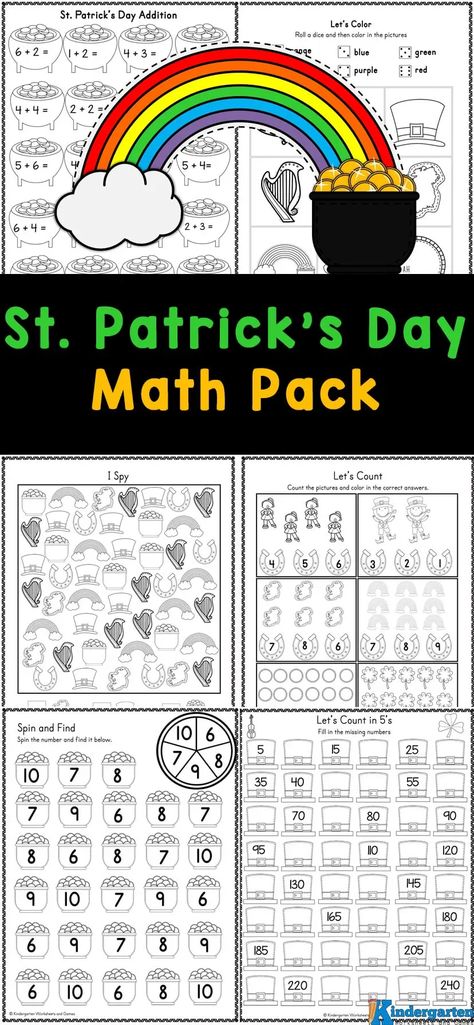 Looking for some free printable activities to celebrate st patrick's day kindergarten? These fun, free st patricks day math worksheets are a great way for children to learn, practice and review essential math skills! Simply print these st patrick's day worksheets for kindergatners, preschoolers, and grade 1 students  to worok on letter recognition, write numbers, shapes, and time with cute clipart for March. March Kindergarten Activities, Kindergarten Math Worksheets Printables, March Math, Subtraction Kindergarten, Literacy Activities Kindergarten, Free Worksheets For Kids, Math Subtraction, St Patrick Day Activities, Free Printable Activities