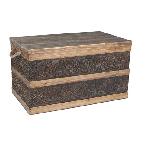 Amazon.com: Household Essentials Decorative Metal Banded Wooden Storage Trunk with Handles, Large: Kitchen & Dining Metal Trunk, Decorative Trunks, Metal Trunks, Wooden Trunks, Metal Siding, Storage Trunks, Embossed Metal, Storage Trunk, Decor Essentials