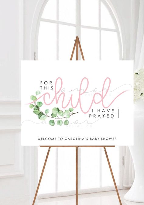 Minimalist Christian Leaf Baby Shower Welcome Sign, for This Child I Have Prayed Sign, Modern Christian Baby Shower, Baptism Welcome Sign - Etsy For This Child We Have Prayed Baby Shower Theme, Biblical Baby Shower Themes, Catholic Baby Shower Ideas, Religious Baby Shower Ideas, Christian Baby Shower Games, Christian Gender Reveal Ideas, Baby Christening Ideas, Baby Shower Sign Ideas, Christian Baby Shower Ideas