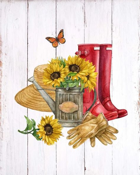 Free Printable Farmhouse Sunflower Vignette - The Cottage Market Farmhouse Printables, Scrapbooking Freebies, Cottage Market, Free Vintage Printables, Free Printable Wall Art, Free Printable Art, Sunflower Art, Farmhouse Art, Happy Flowers