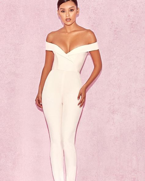 Off Shoulder Jumpsuit, Bandage Dress Bodycon, Fashion Forever, Jumpsuits And Romper, White Jumpsuit, House Of Cb, Cream White, Jumpsuits For Women, Jumpsuit Romper